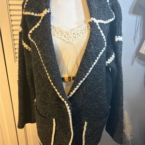 Women's Gray Cardigan Jacket with White Trim